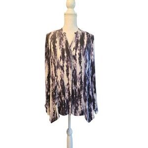Vera Wang Tie Dye Abstract Shirt Button Up Long Sleeve Sz Large Purple Career